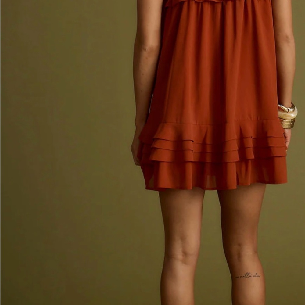 12th Tribe Rust Ruffle Mini Dress - Picture 7 of 11